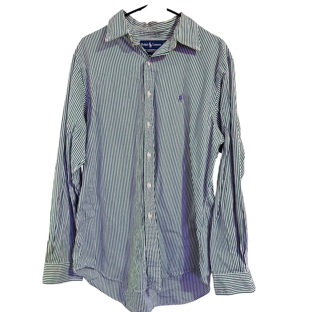 Ralph Lauren L Long Sleeve button up Green and white striped
